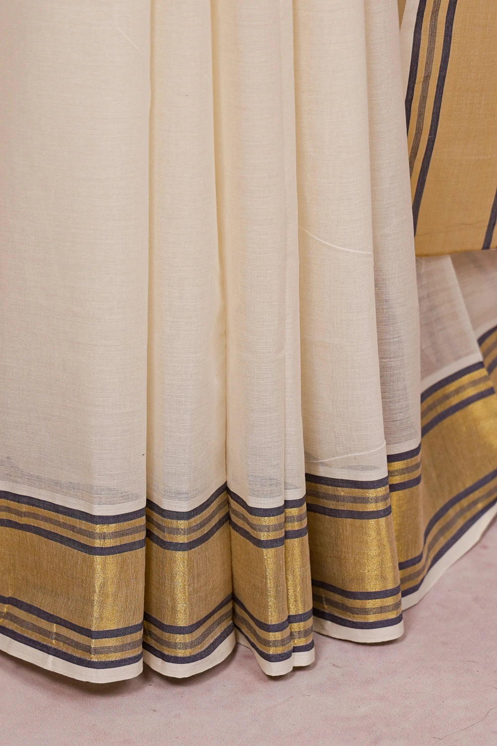 Off White Cotton Kerala Saree