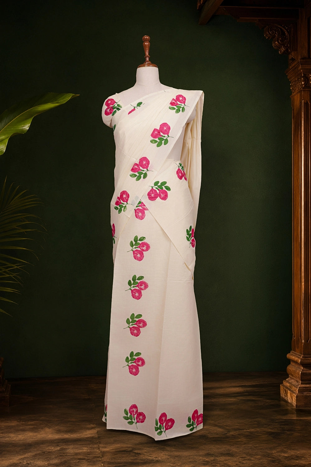 Off White Cotton Kerala Set Mundu