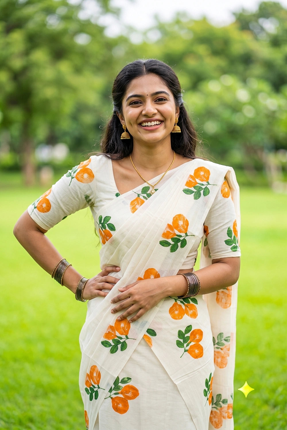 Off White Cotton Kerala Set Mundu