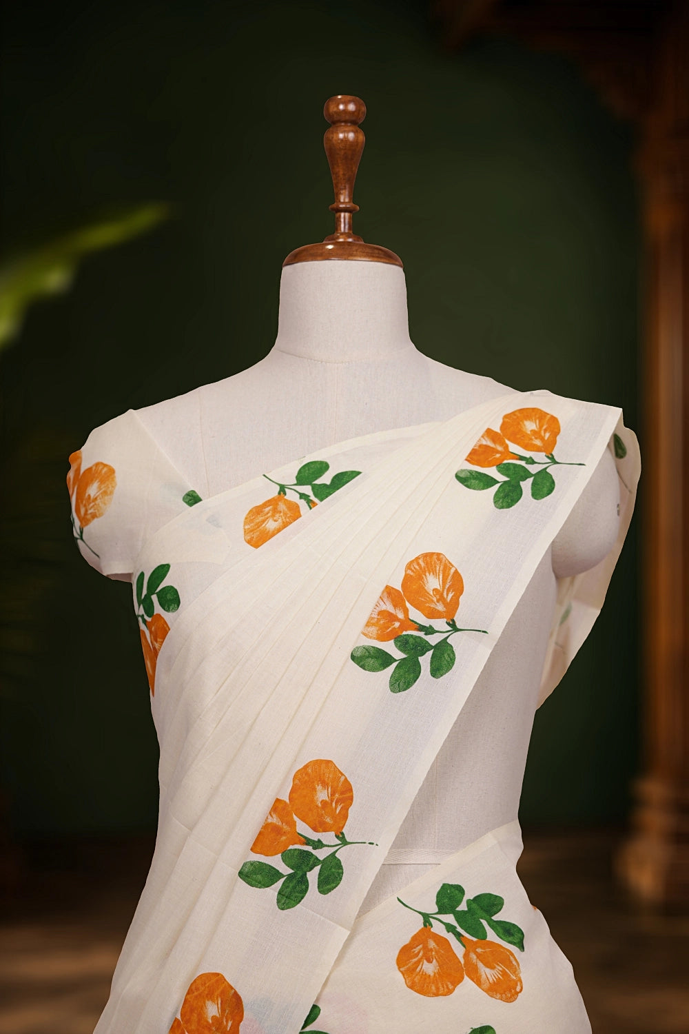 Off White Cotton Kerala Set Mundu