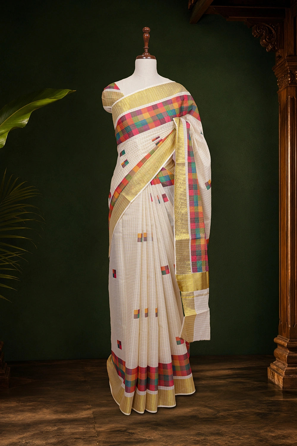 Off White Cotton Kerala Saree