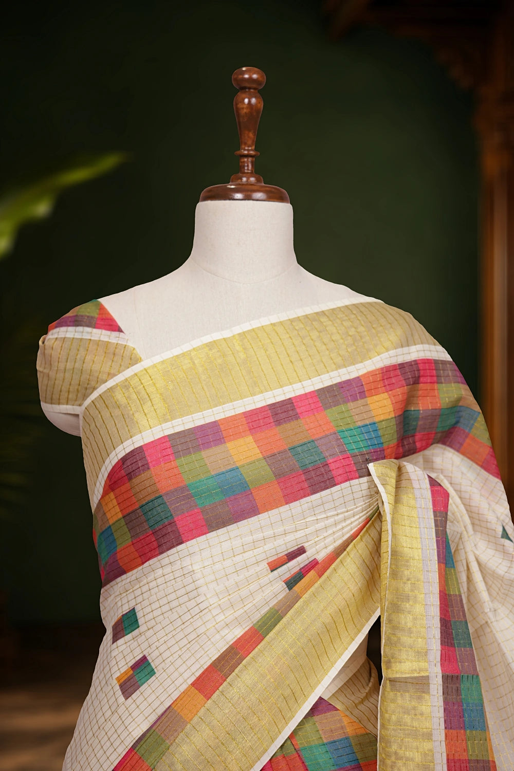 Off White Cotton Kerala Saree