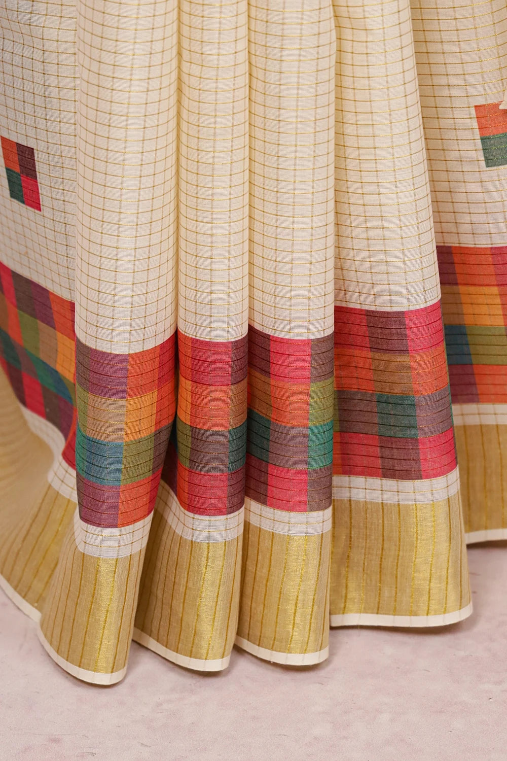 Off White Cotton Kerala Saree