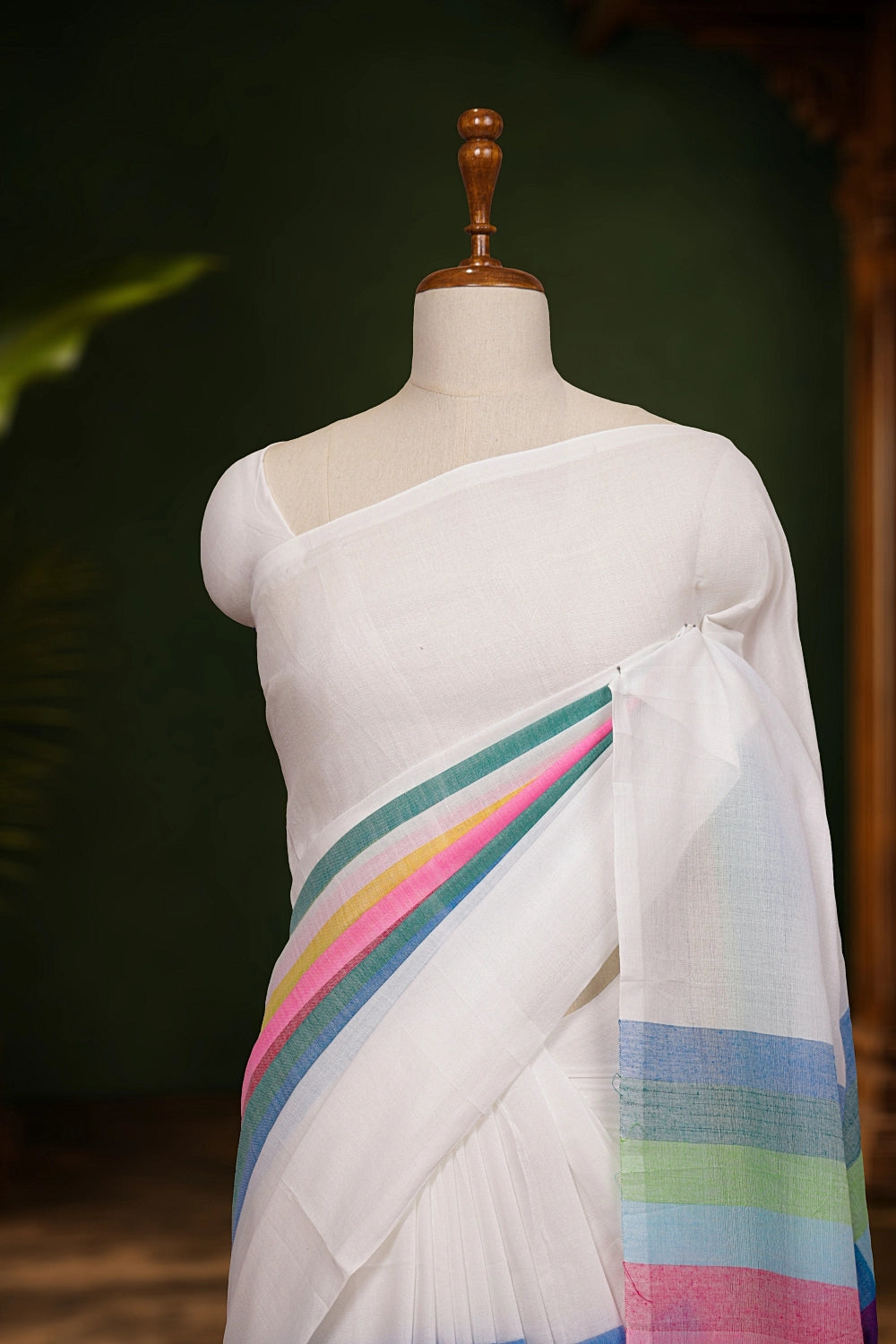 White Colour Semi Linen Saree