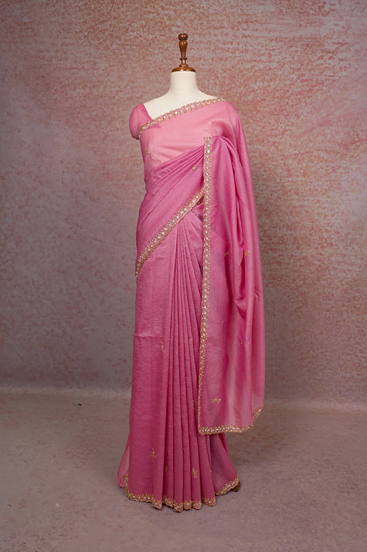 Onion Pink Crush Organza Saree - Seematti