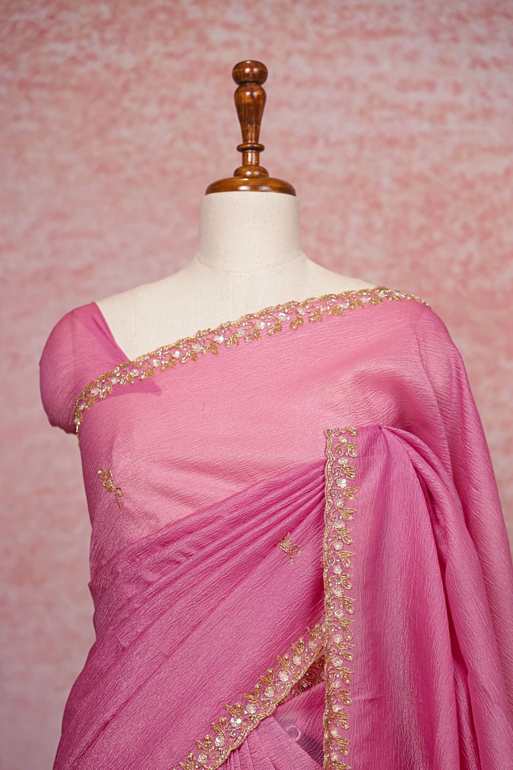 Onion Pink Crush Organza Saree