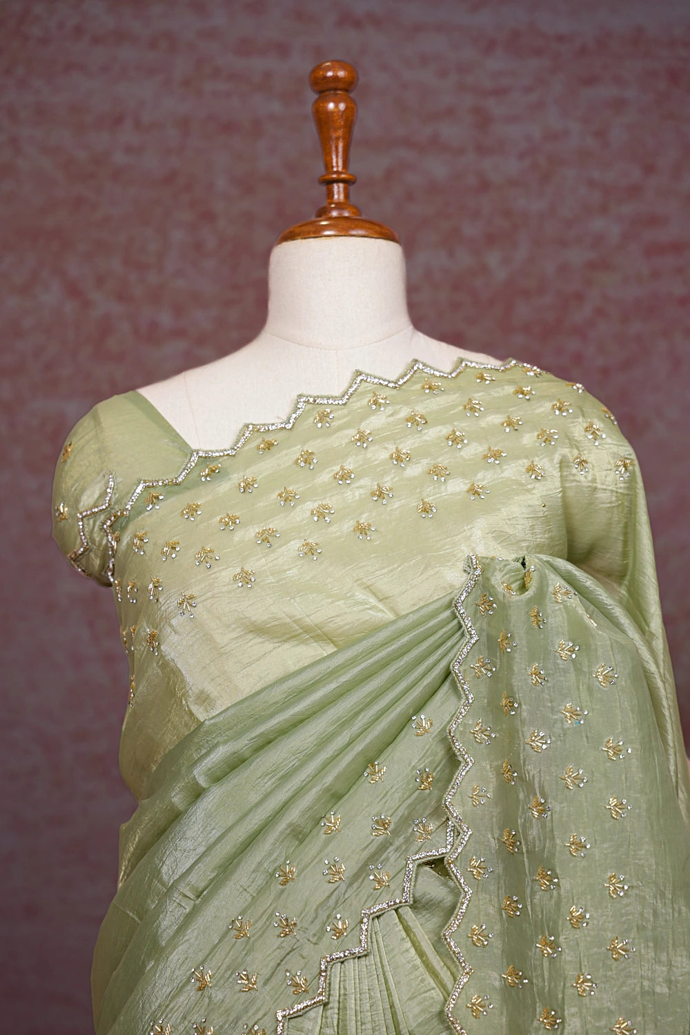 Olive Green Tussar Organza Saree