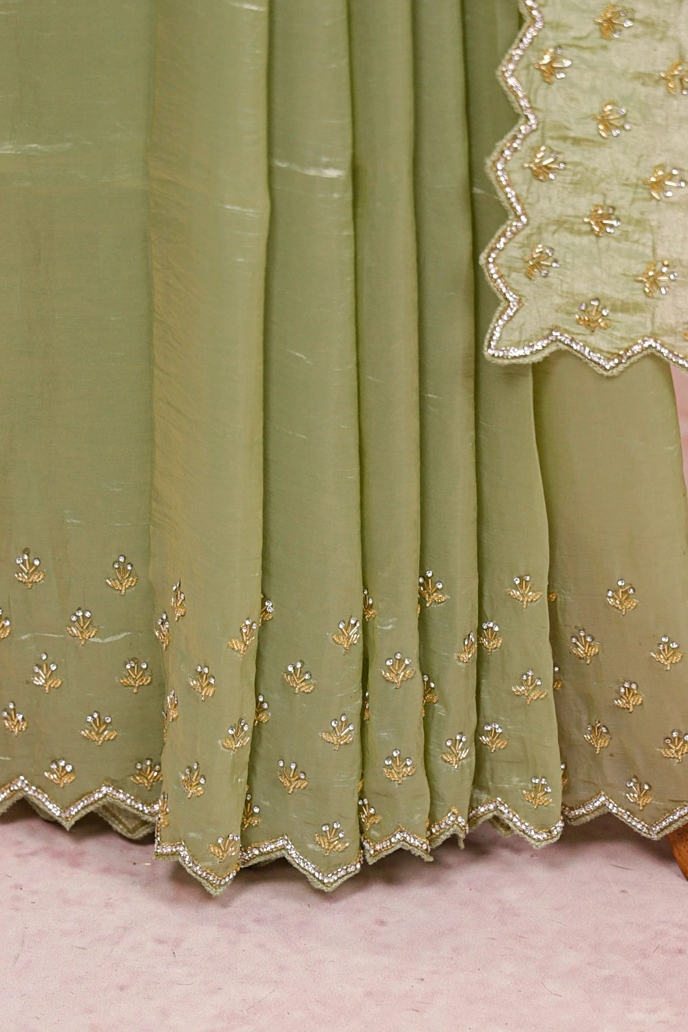 Olive Green Tussar Organza Saree