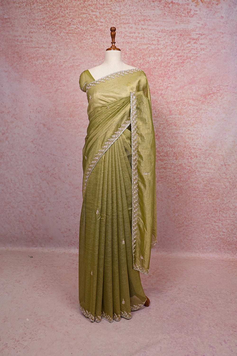 Olive Green Tissue Organza Saree