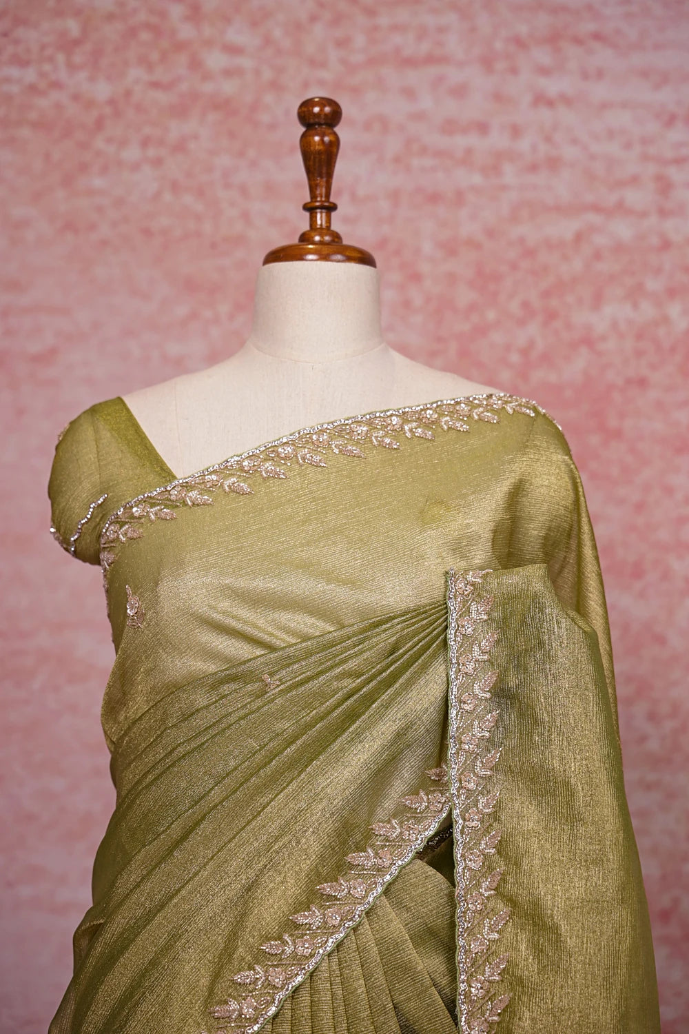 Olive Green Tissue Organza Saree