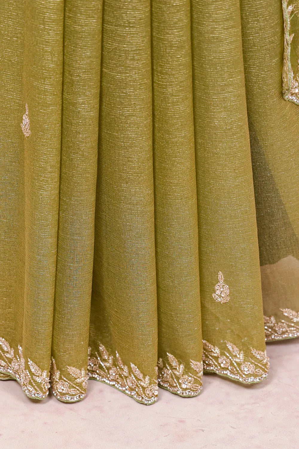 Olive Green Tissue Organza Saree