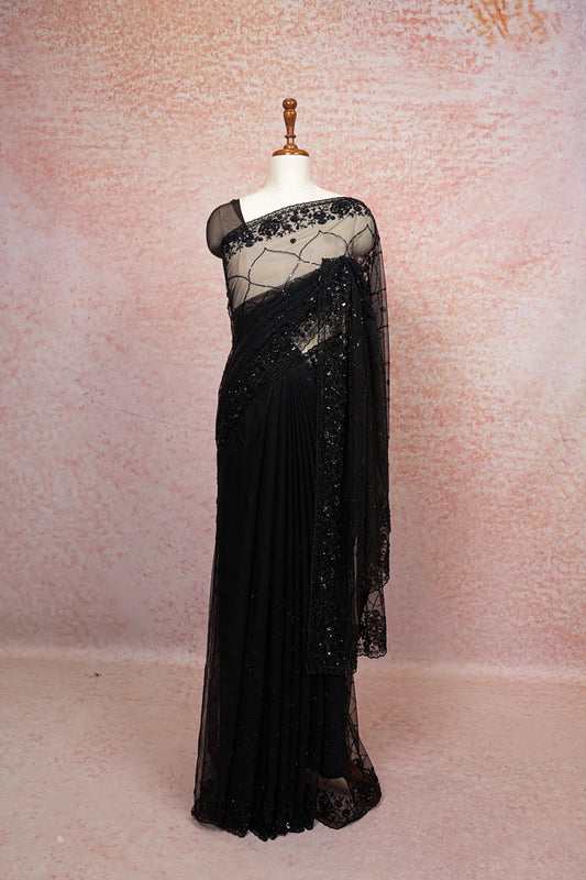 Black Net Saree