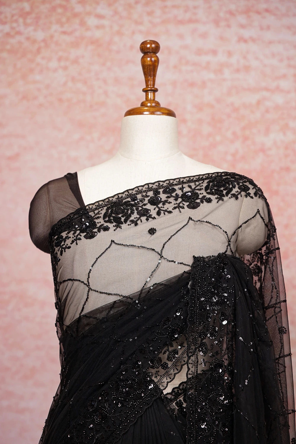 Black Net Saree