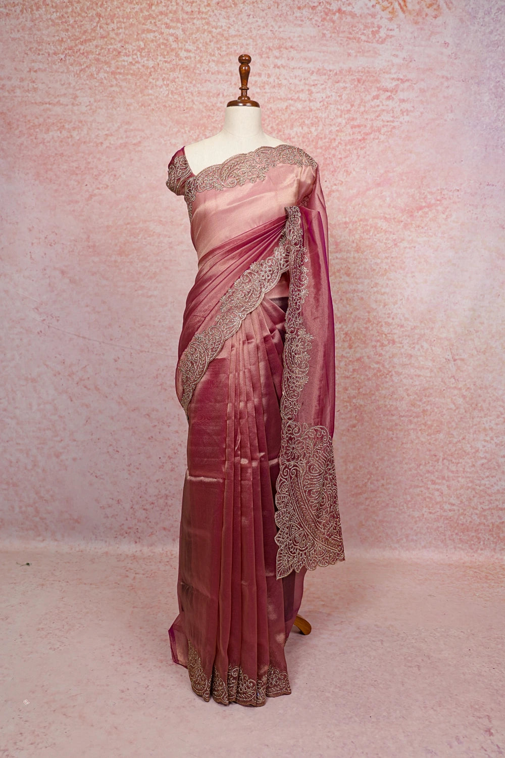 Onion Pink Tissue Organza Saree