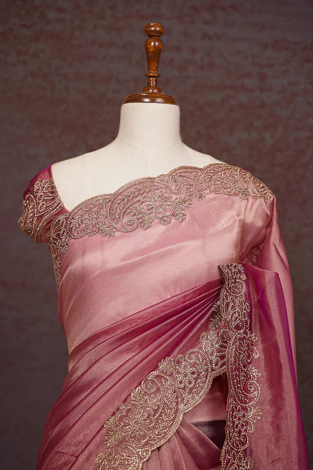 Onion Pink Tissue Organza Saree