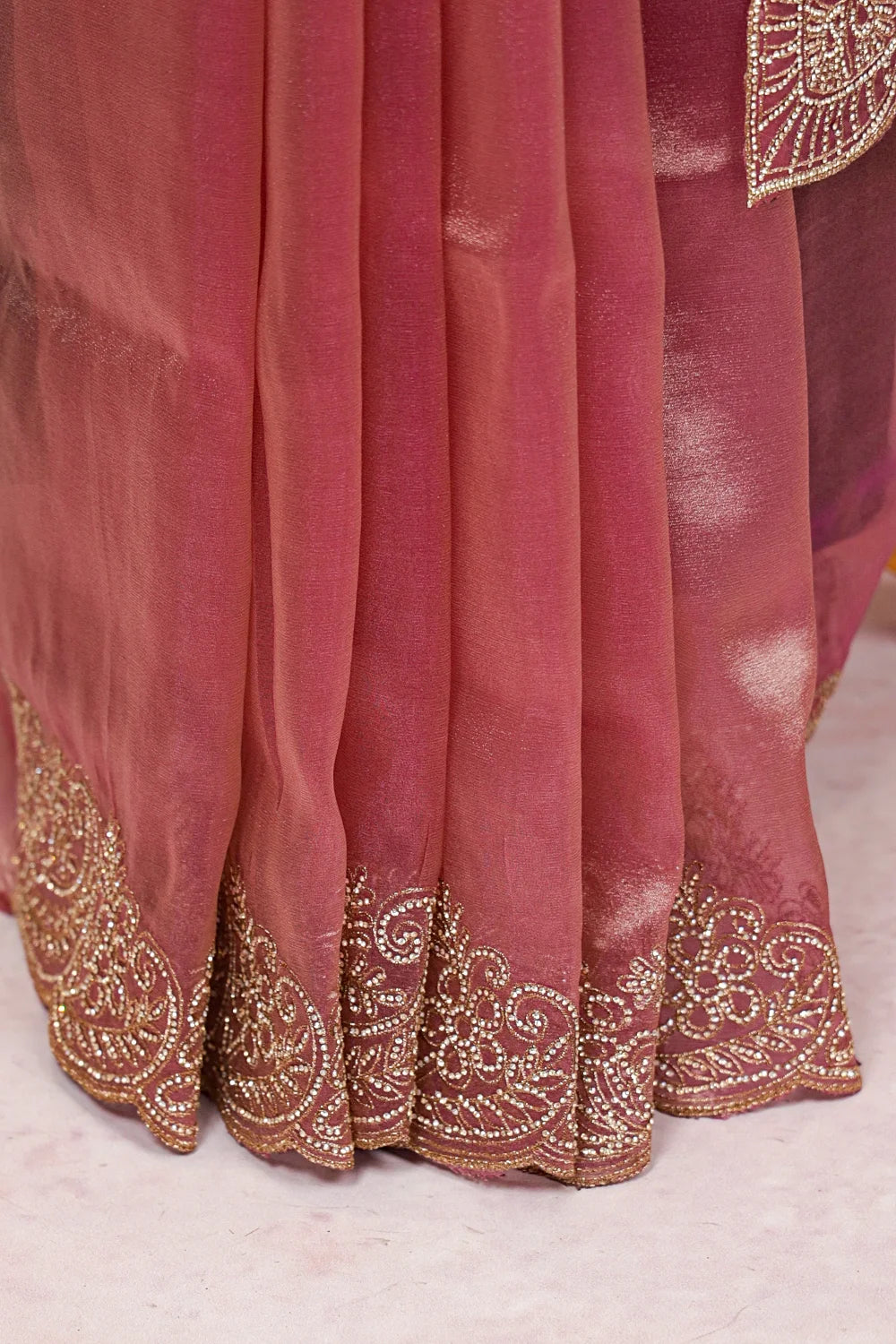 Onion Pink Tissue Organza Saree
