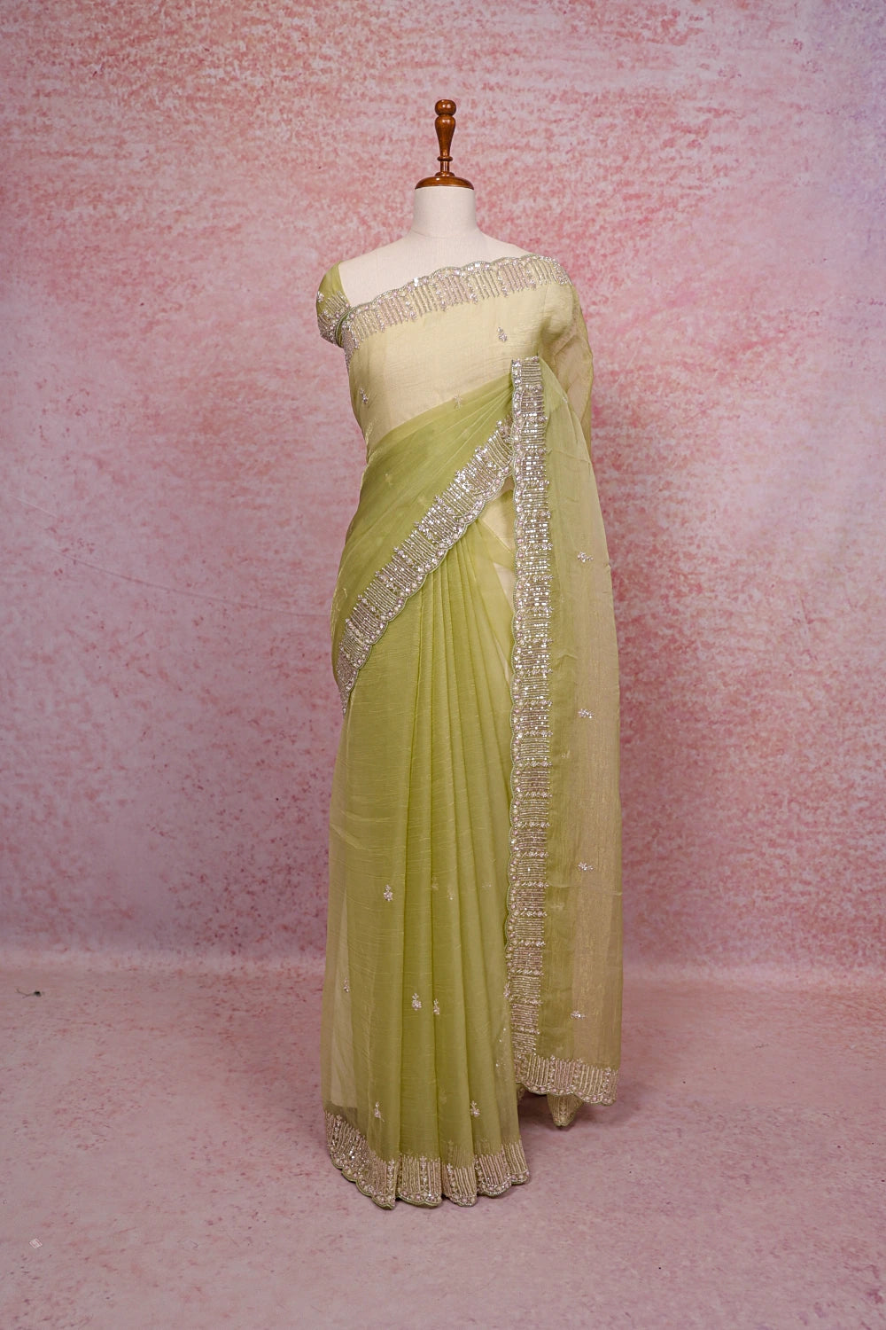 Pista Green Crush Organza Saree