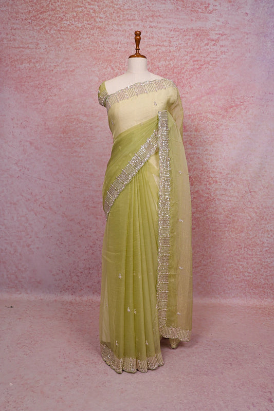 Pista Green Crush Organza Saree - Seematti