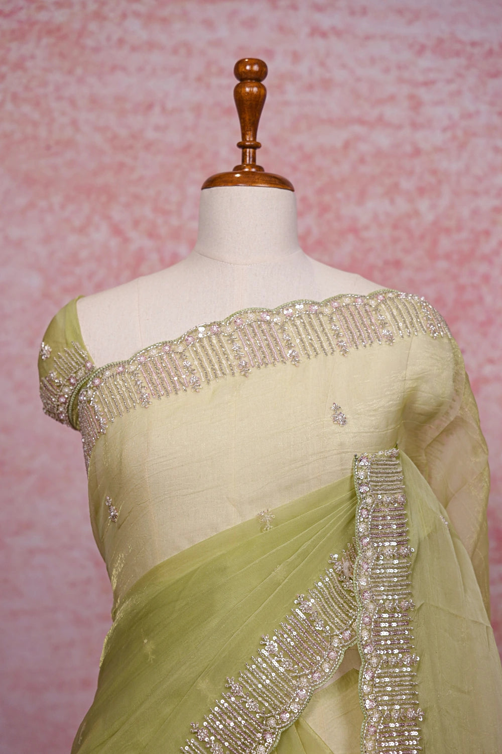 Pista Green Crush Organza Saree