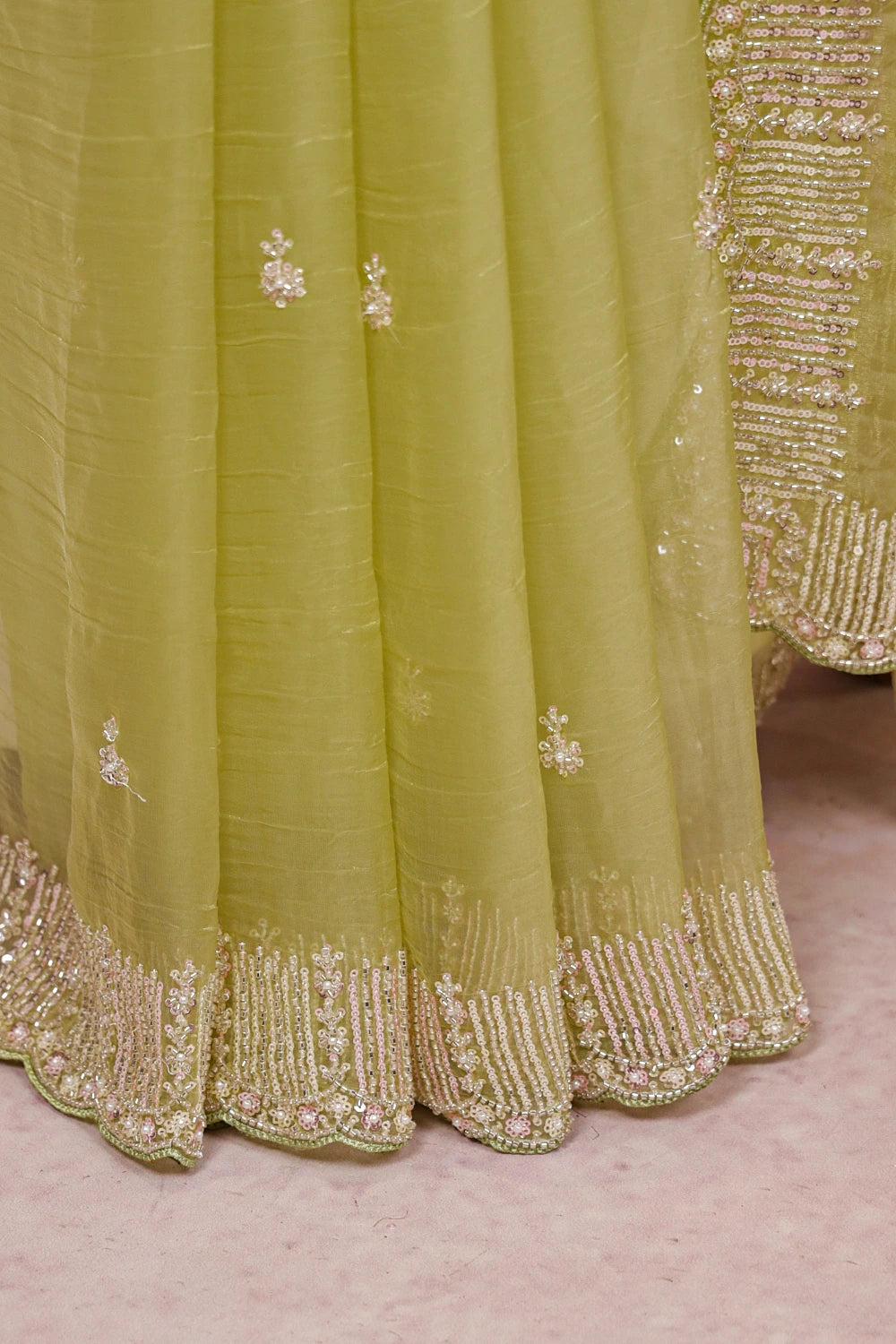 Pista Green Crush Organza Saree