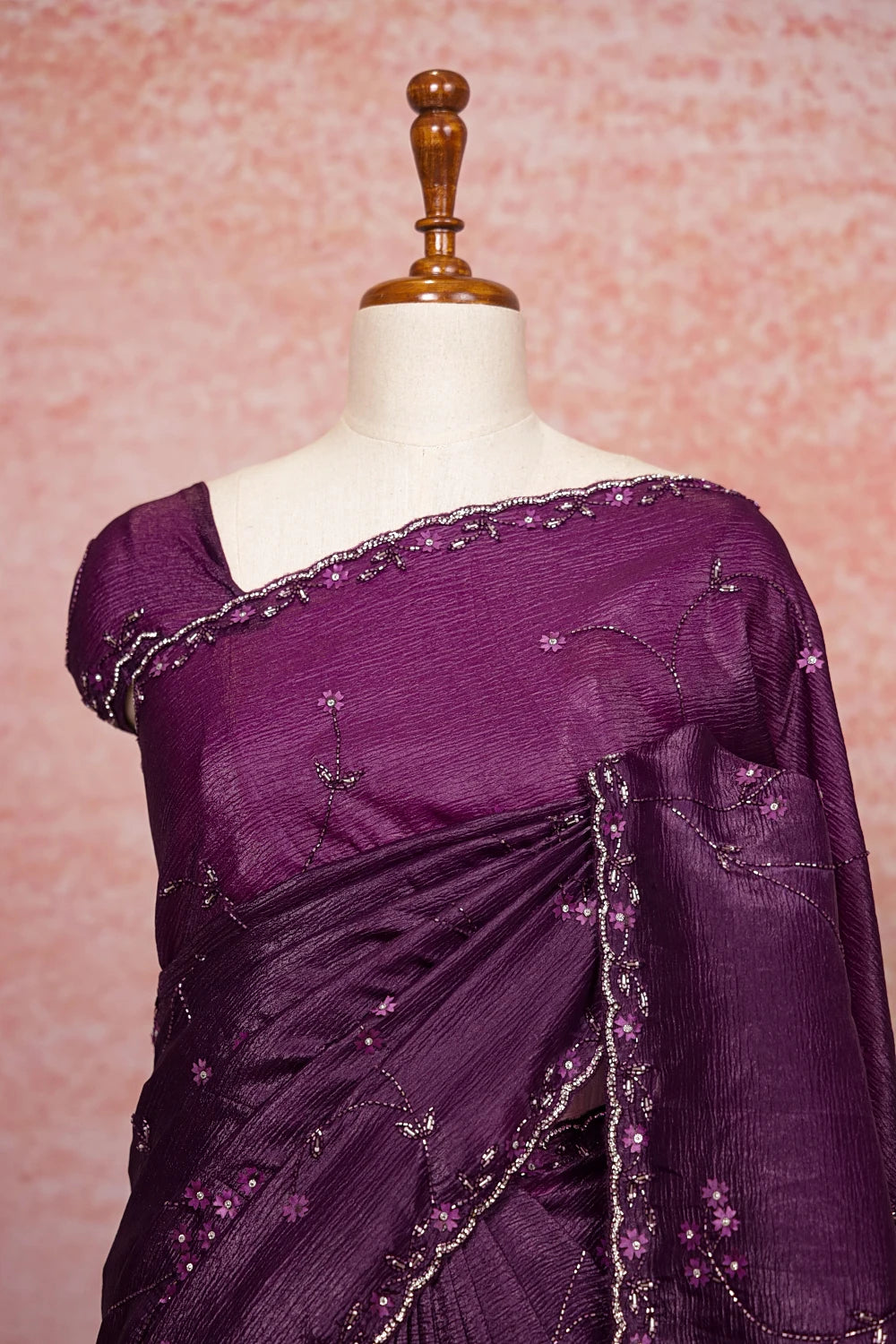 Grape Color Tissue Organza Saree