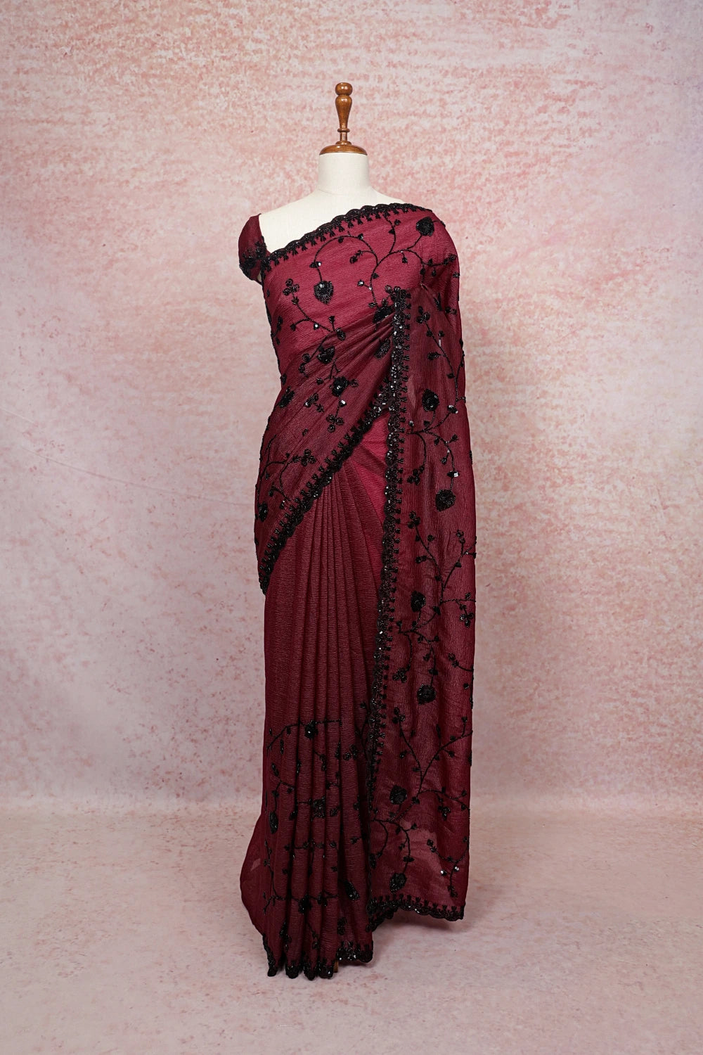 Beetroot Color Crush Organza Saree
