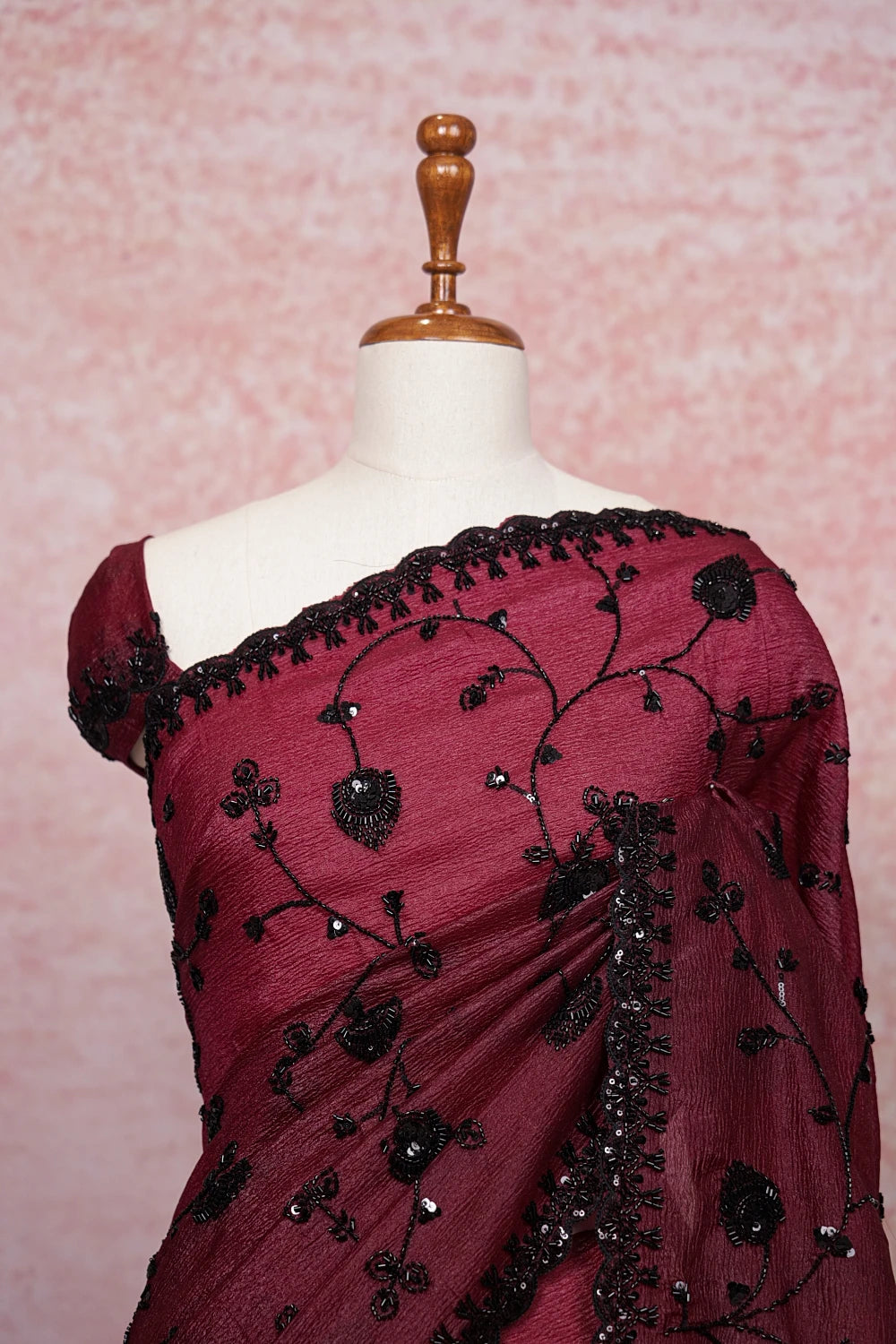 Beetroot Color Crush Organza Saree