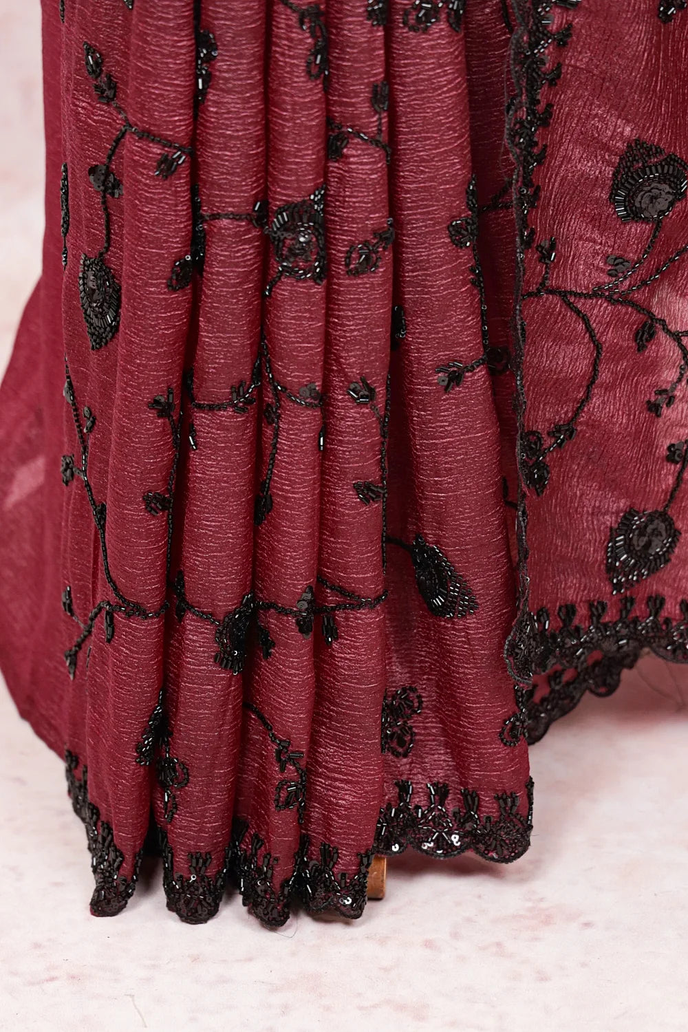 Beetroot Color Crush Organza Saree