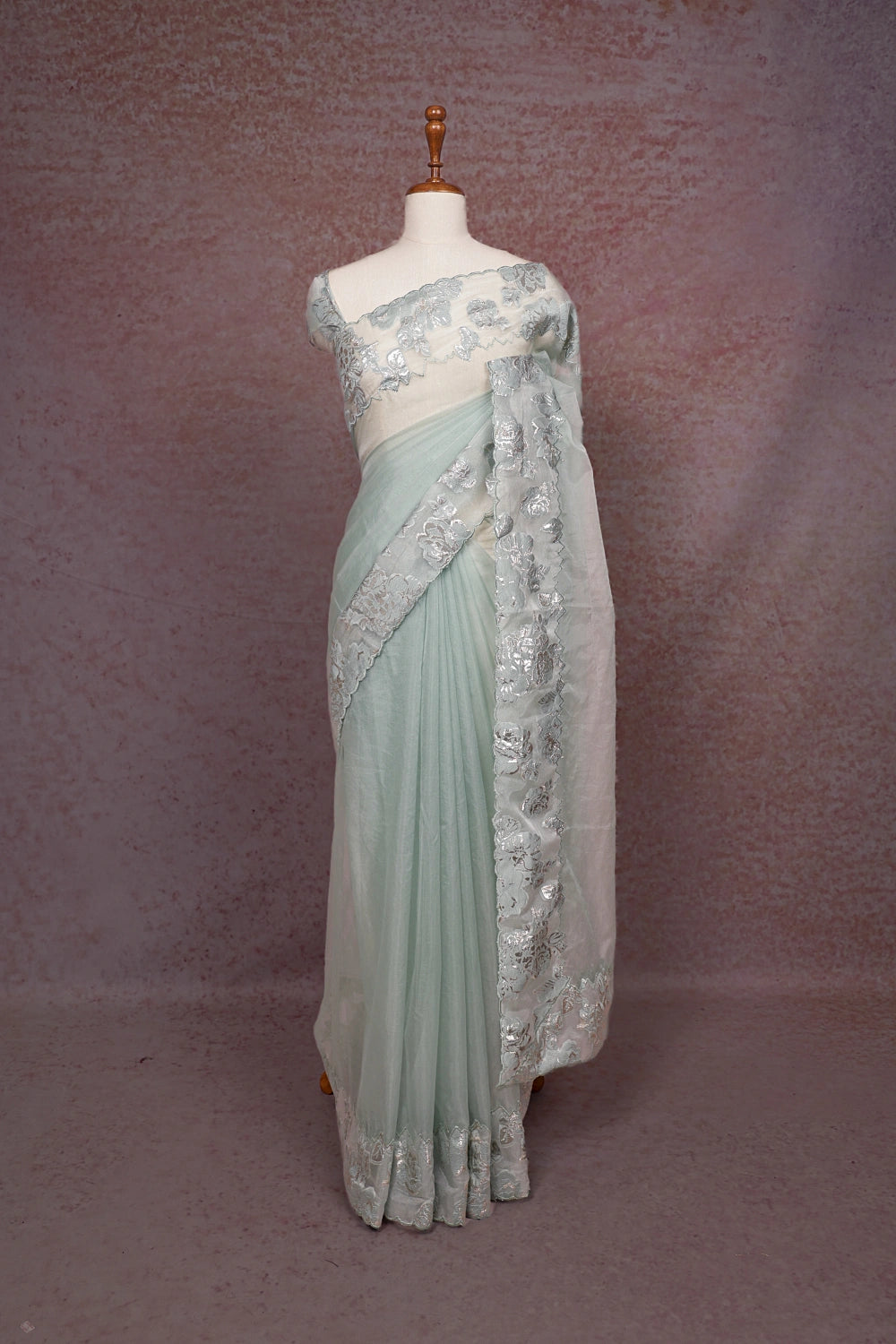 Pastel Blue Organza Saree
