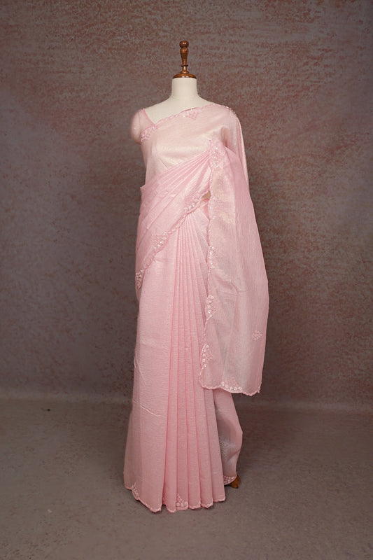 Baby Pink Tissue Organza Saree