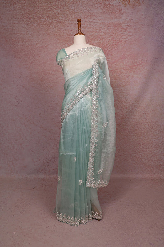 Sea Green Crush Organza Saree - Seematti