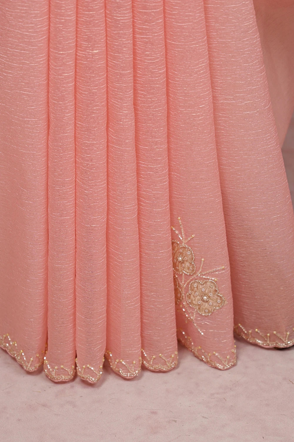Peach Pink Crush Organza Saree