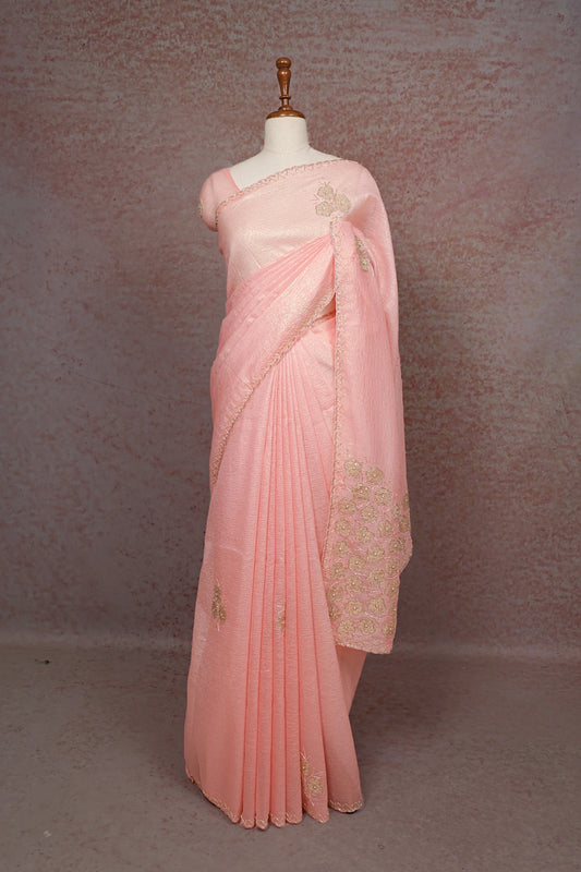 Peach Pink Crush Organza Saree - Seematti