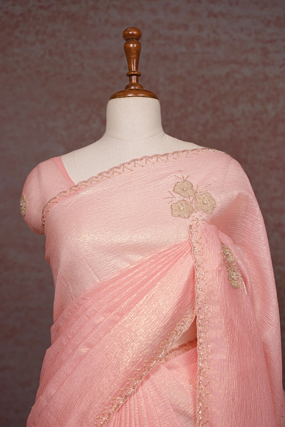 Peach Pink Crush Organza Saree