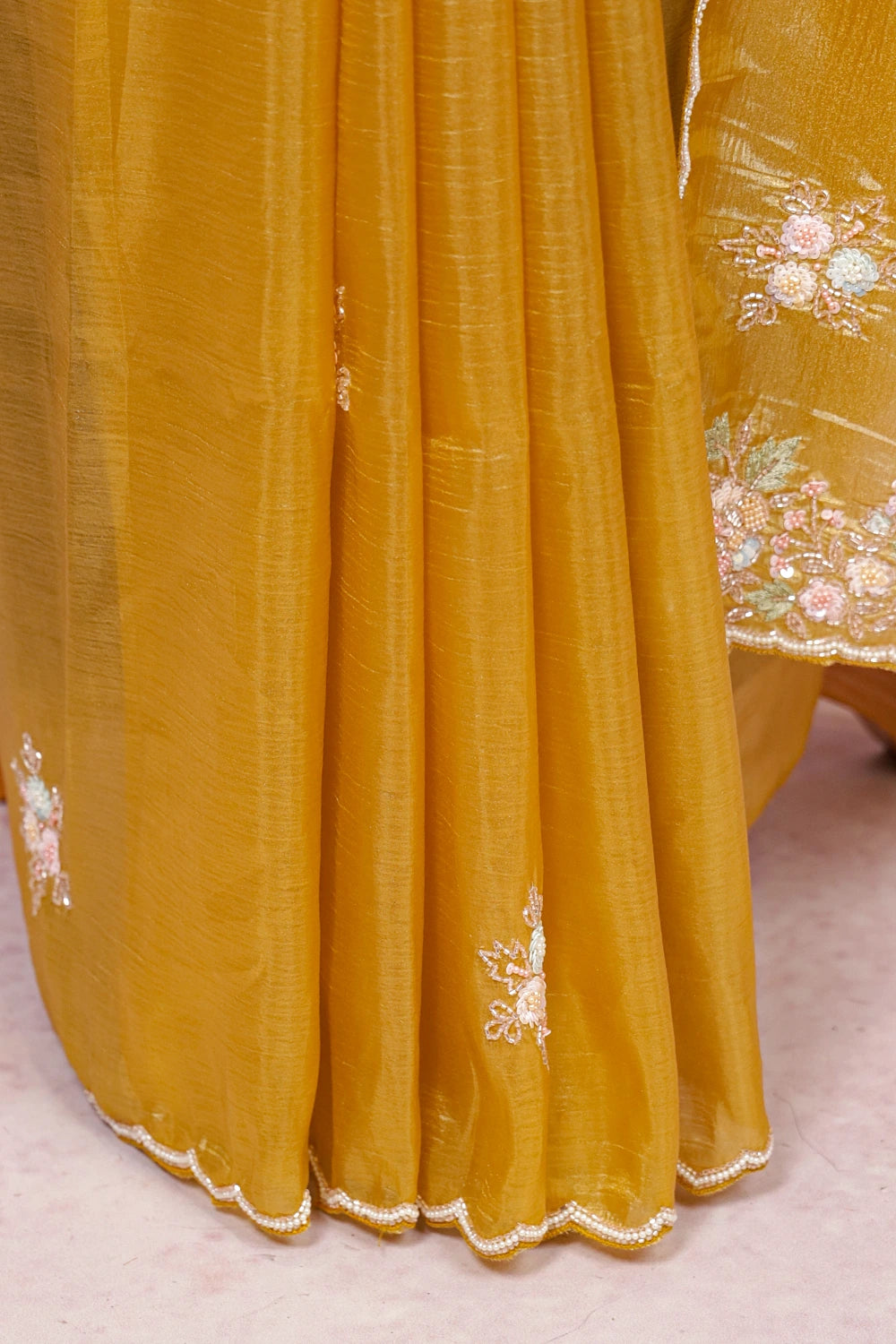 Mustard Yellow Tissue Organza Saree