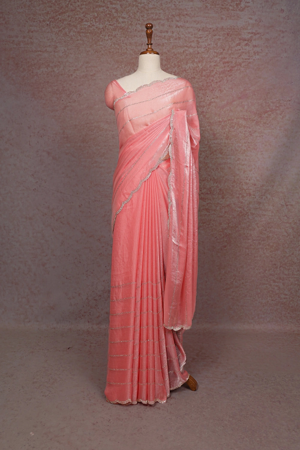 Peach Velvet Organza Saree