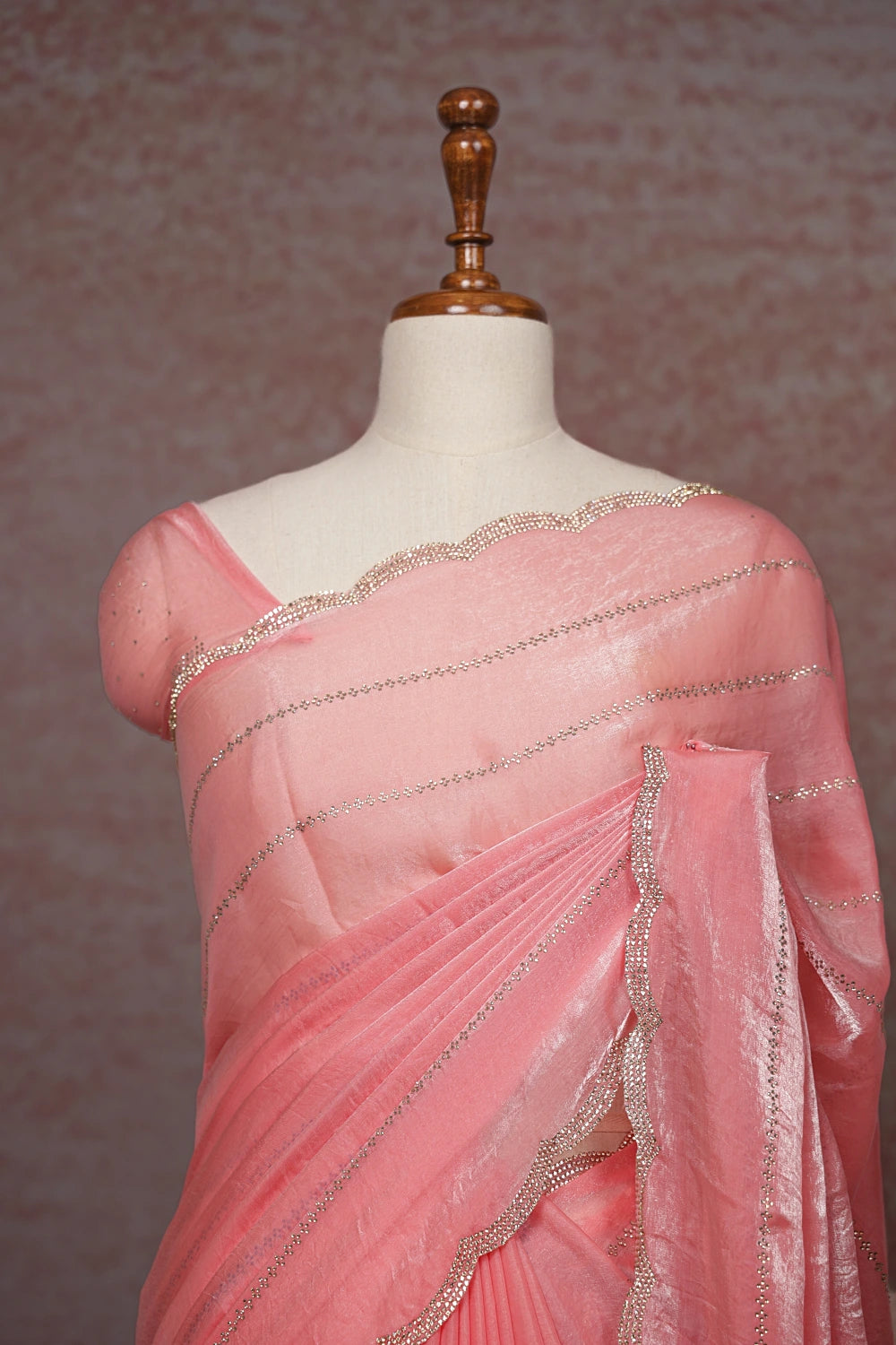 Peach Velvet Organza Saree