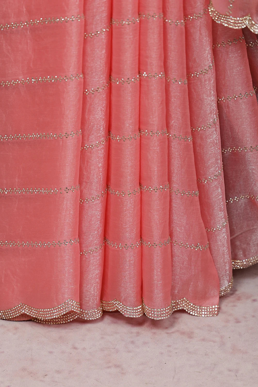 Peach Velvet Organza Saree