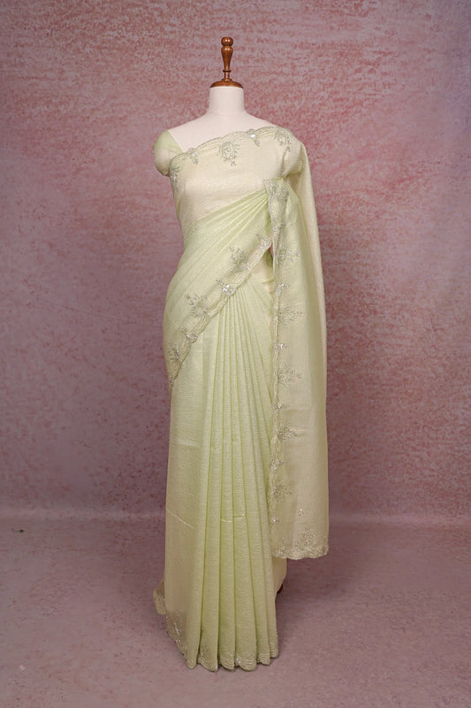 Pista Green Crush Organza Saree - Seematti