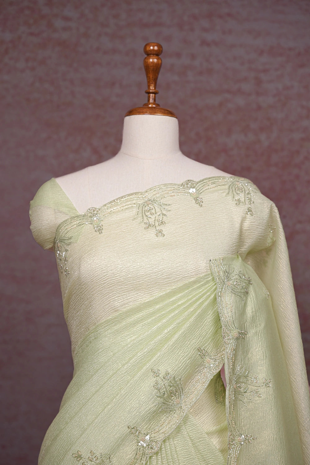 Pista Green Crush Organza Saree
