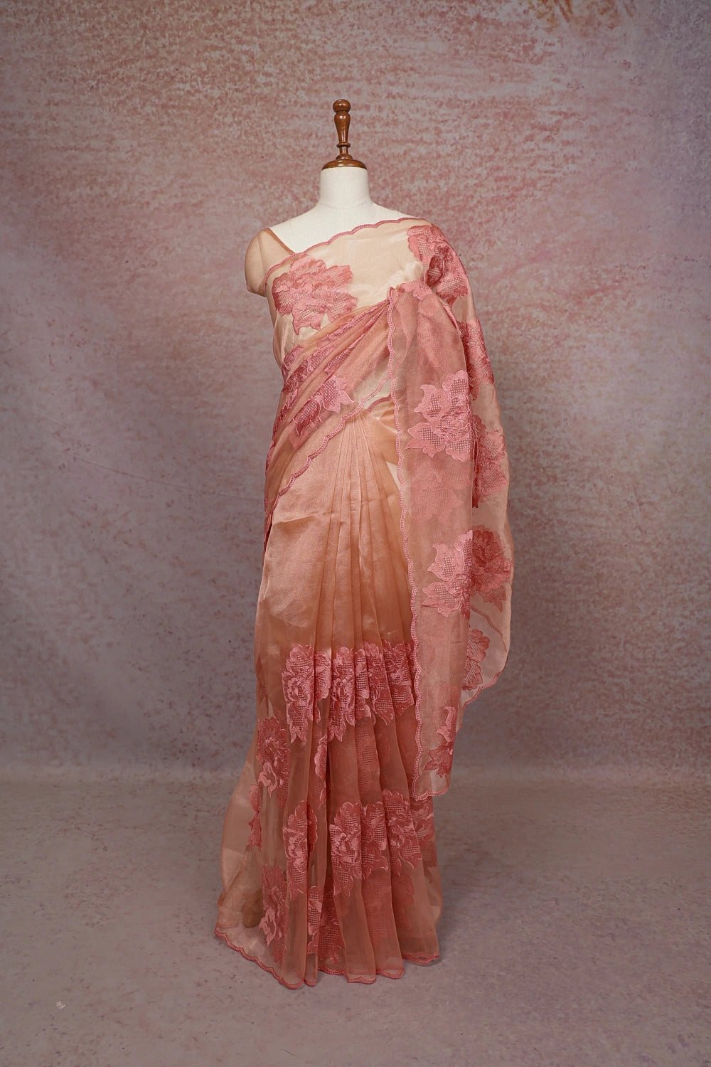 Peach Glass Organza Saree