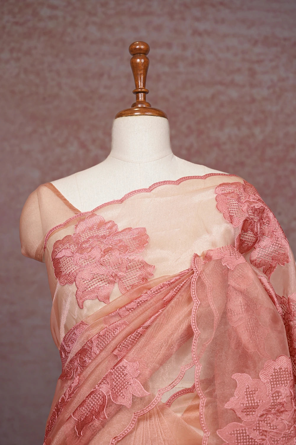 Peach Glass Organza Saree