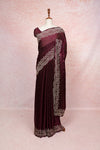 Grape Wine Velvet Organza Saree - Seematti