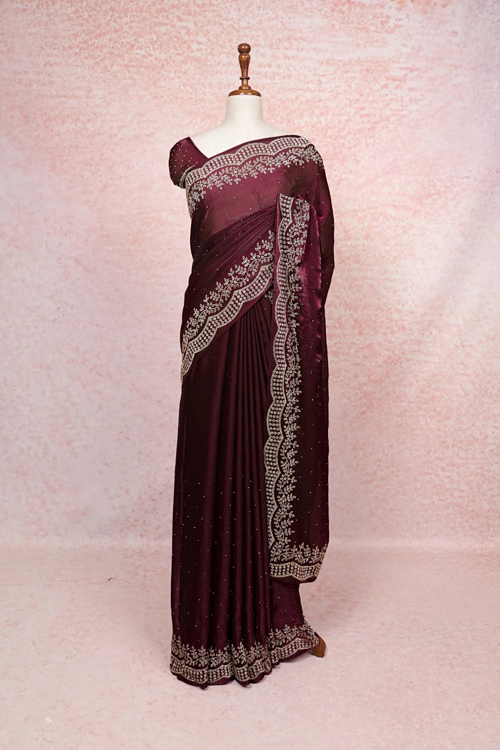 Grape Wine Velvet Organza Saree