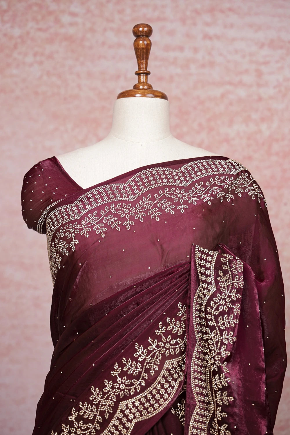 Grape Wine Velvet Organza Saree