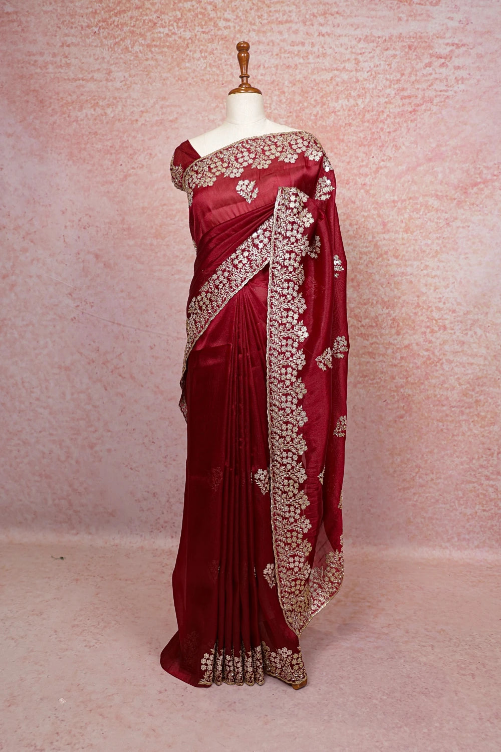 Maroon Organza Saree