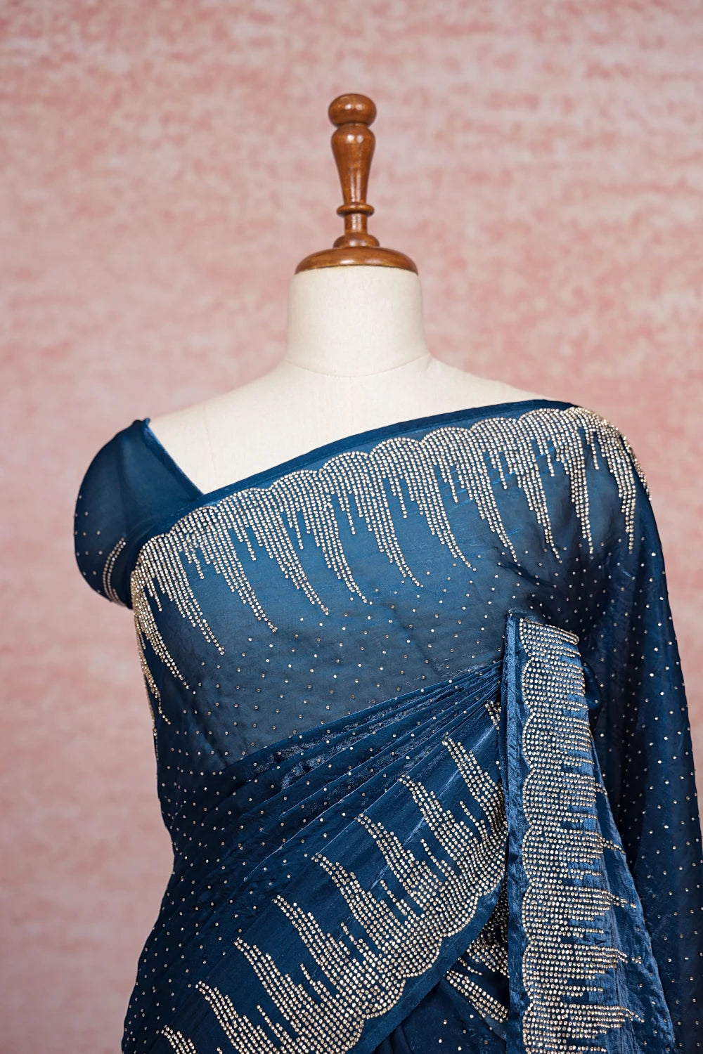 Peacock Blue Velvet Organza Saree - Seematti