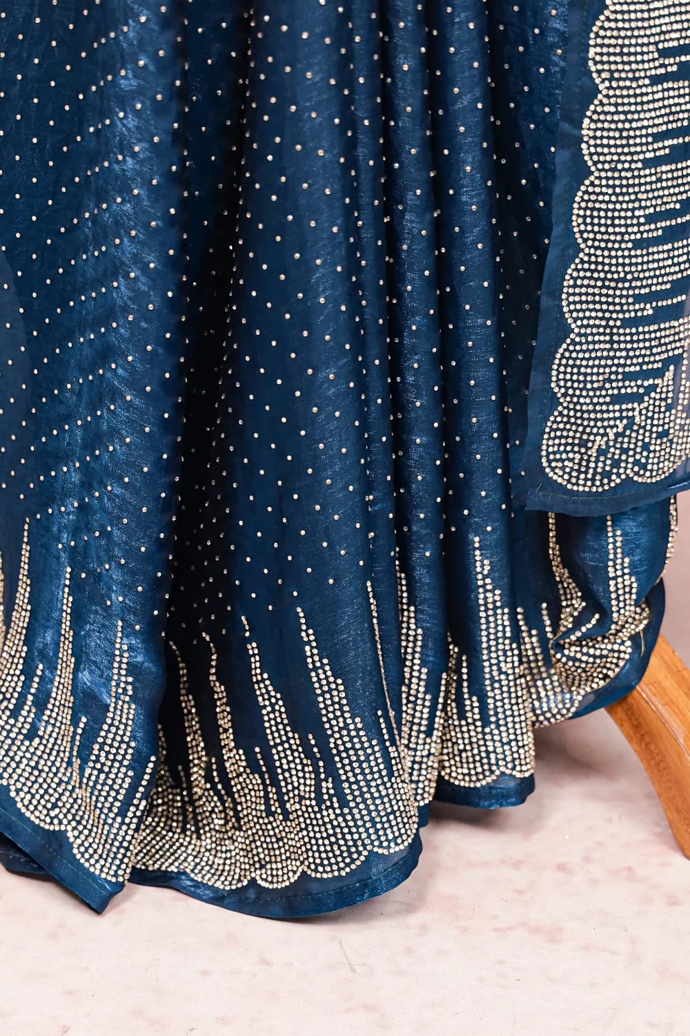 Peacock Blue Velvet Organza Saree - Seematti