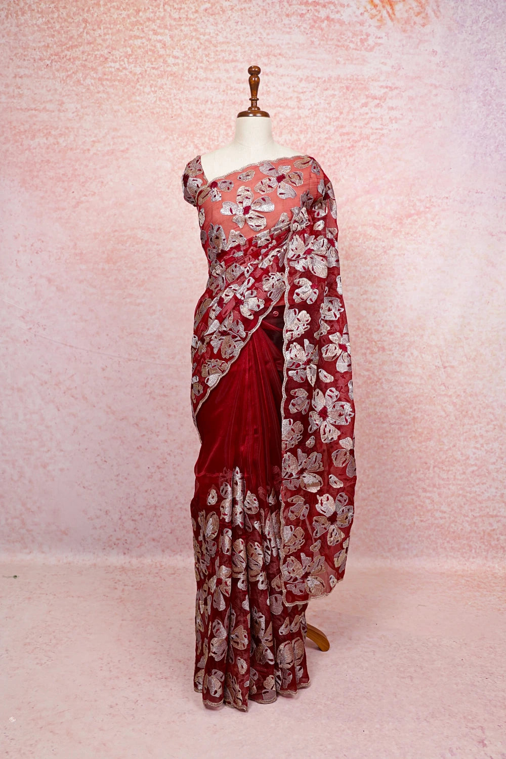 Maroon Glass Organza Saree