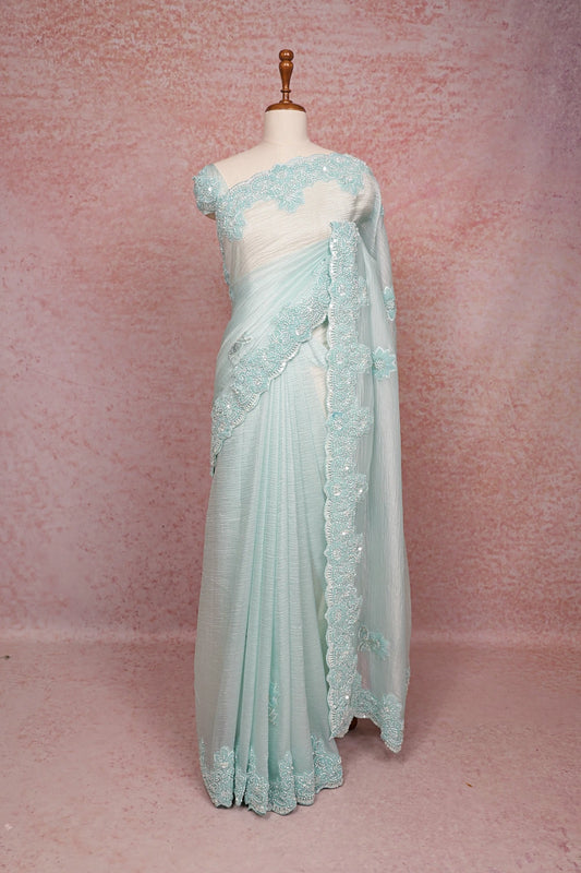 Sky Blue Tissue Organza Saree - Seematti